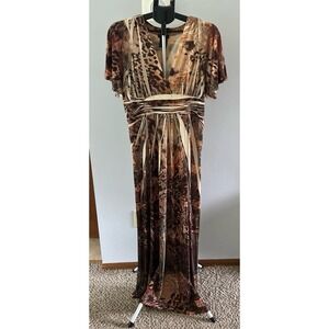 Sam & Max Women's Brown Multicolor short sleeve v neck maxi dress size X-Large